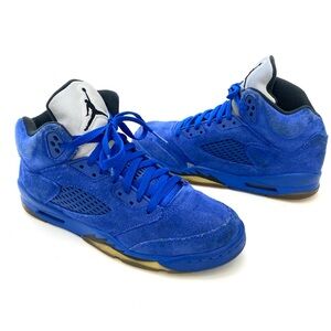 Nike Youth/Women's Blue Suede Air Jordan 5 Retro Mid Basketball Shoes 440888-401